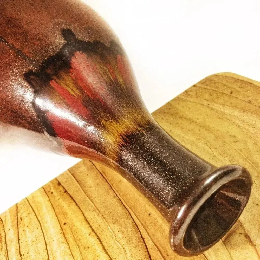Tall Raku Drip Glazed Ceramic Studio Art Vase